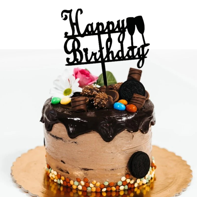 New Acrylic Happy Birthday Cake Topper Gold Happy Birthday Baby Party Cake Toppers Dessert Decorations for Kids Baking Supplies
