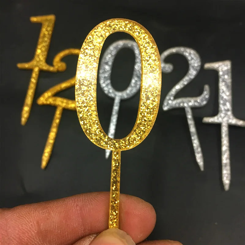 1pc Glitter Gold Silvery Acrylic Number 0123456789 Cake Topper for Children Kids Birthday Annivesary Party Decoration