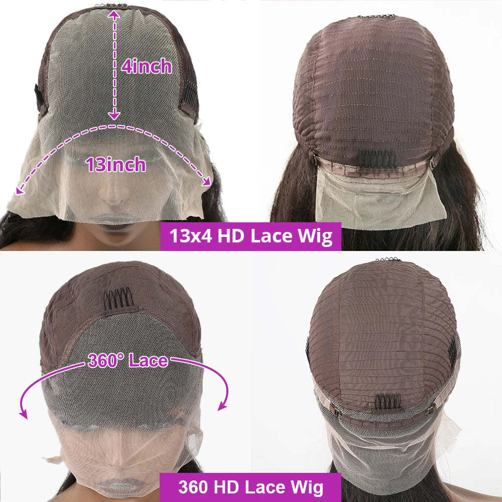 Full 360 Hd Lace Frontal Wig Kinky Yaki Straight Lace Front Human Hair Wig 40 Inch Straight Human Hair Wig For Women 300 Density