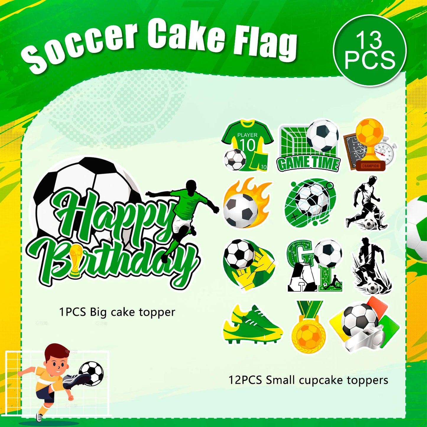 13 Pack Soccer Cupcake Toppers Soccer Themed Party Decorations, Soccer Ball Cupcake Toppers for Sports Party, Football Birthday