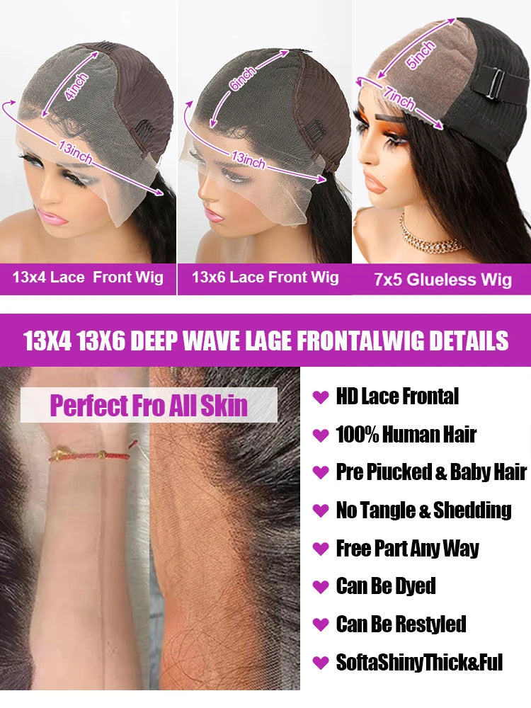 40 50 Inch 13x4 13x6 Body Wave HD Lace Frontal Human Hair Wigs For Women 7x5 Glueless Hd Lace Front Wig PrePlucked 300% Density