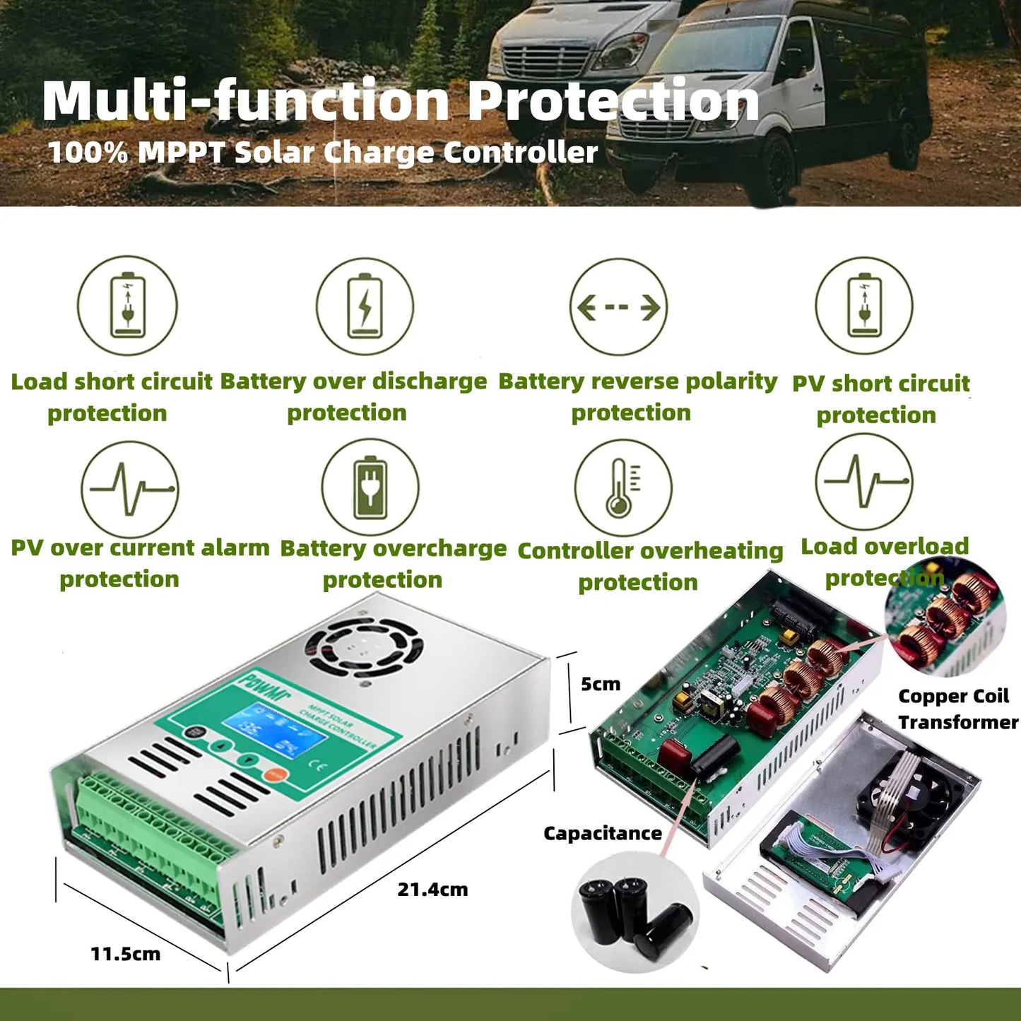 PowMr 60A MPPT Solar Charge Controller Work for 12V 24V 36V 48V Lithium Lead Acid Battery With LCD Display Max PV 160VDC Input