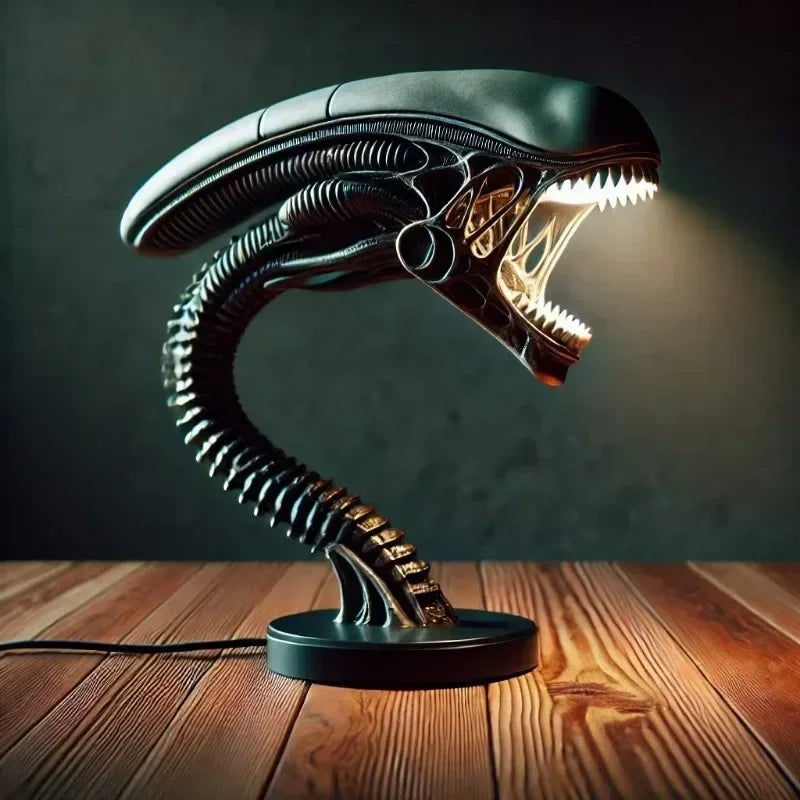 Soporte de lámpara de criatura alienígena único: estatuilla decorativa de resina para dormitorio moderno y decoración del hogar