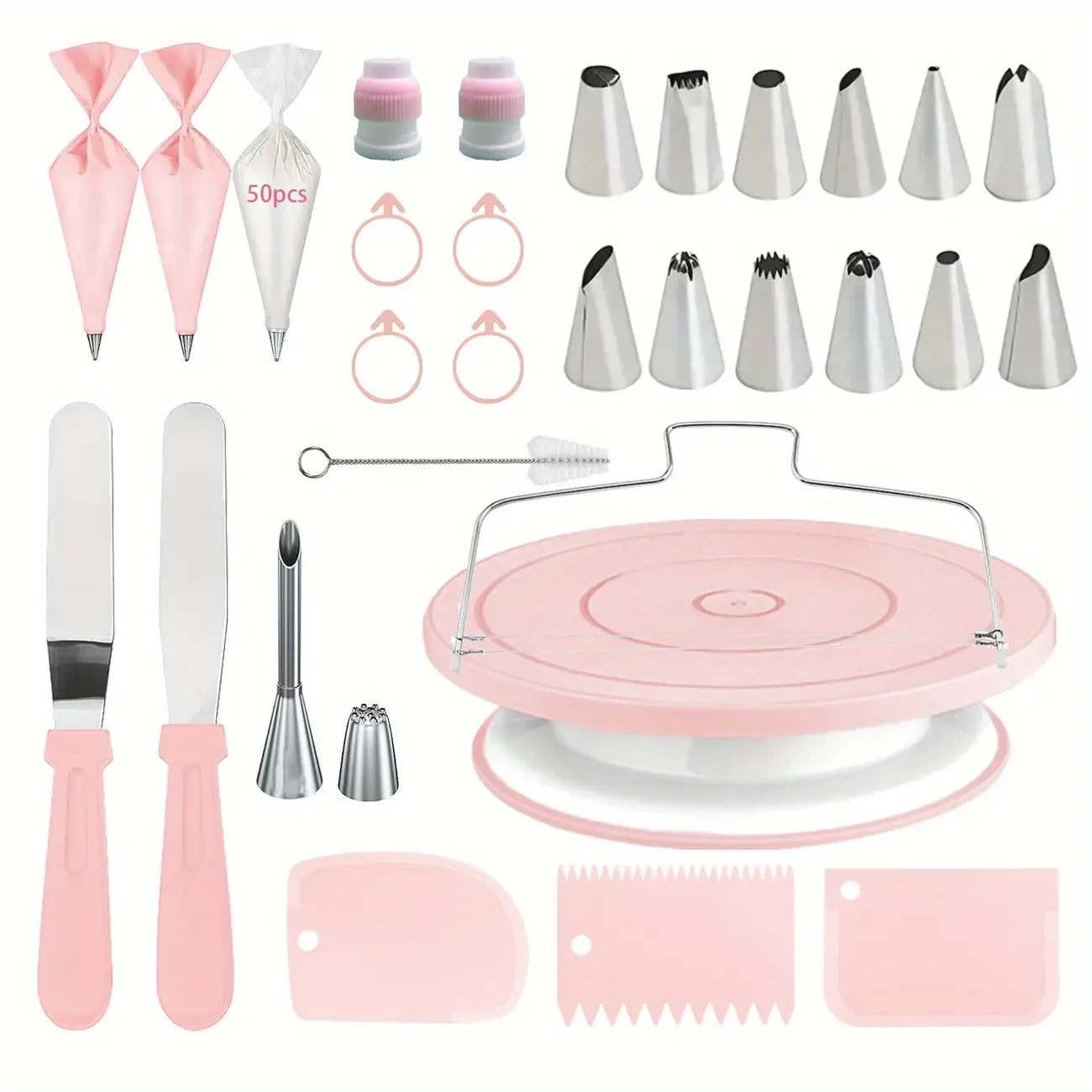 80PCS Cake Decorating Set-Non-Slip Turntable with 14 Piping Tips, Scrapers & Tools for Professional DIY Baking Tools Accessories