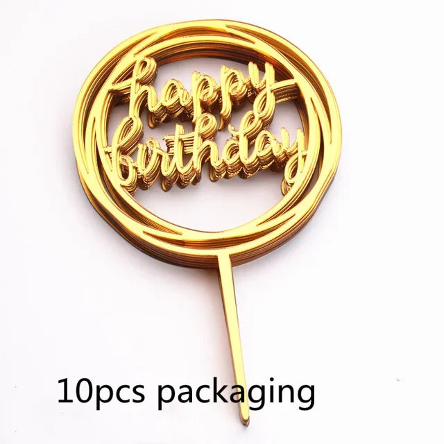 10 pcs Rose Gold Happy Birthday Insert Cake Decoration Inserts Silver Black Minimalist Design Cake Decoration Baby Baptism Party