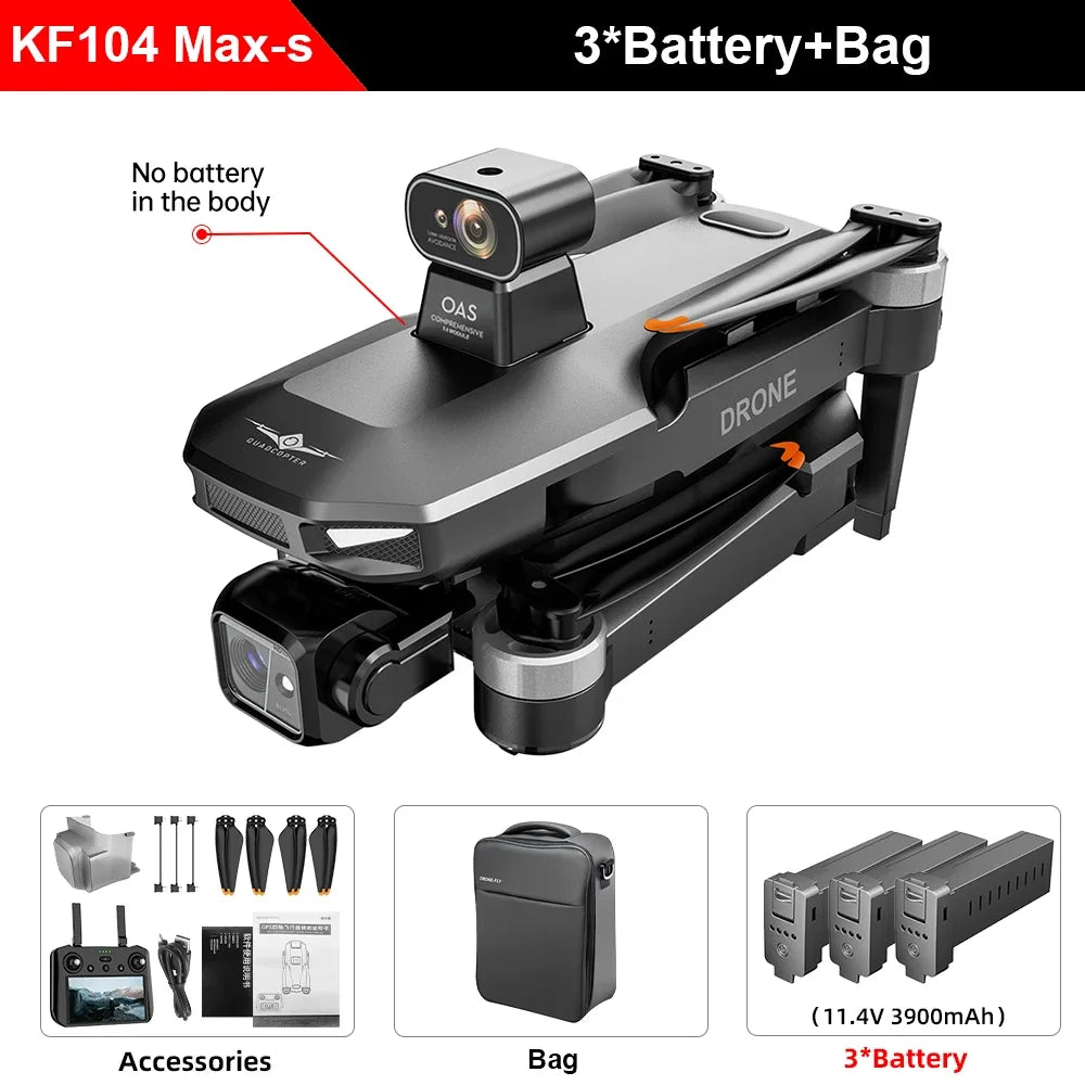 Teeggi KF104 MAX2 GPS Drone 4k Profesional 3-Axis Gimbal 360° obstacle avoidance 6KM Foldable RC with screen RC Quadcopter Dron