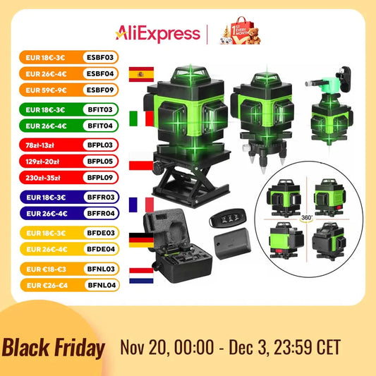 16/12 Lines 4D Laser Level green line SelfLeveling 360 Horizontal And Vertical Super Powerful Laser level green Beam laser level