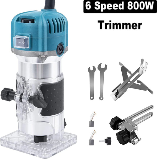 6 Speed 800W Electric Trimming Machine 30000rpm Woodworking Milling Engraving Hand Wood Edge Router Trimmer Home DIY Power Tools