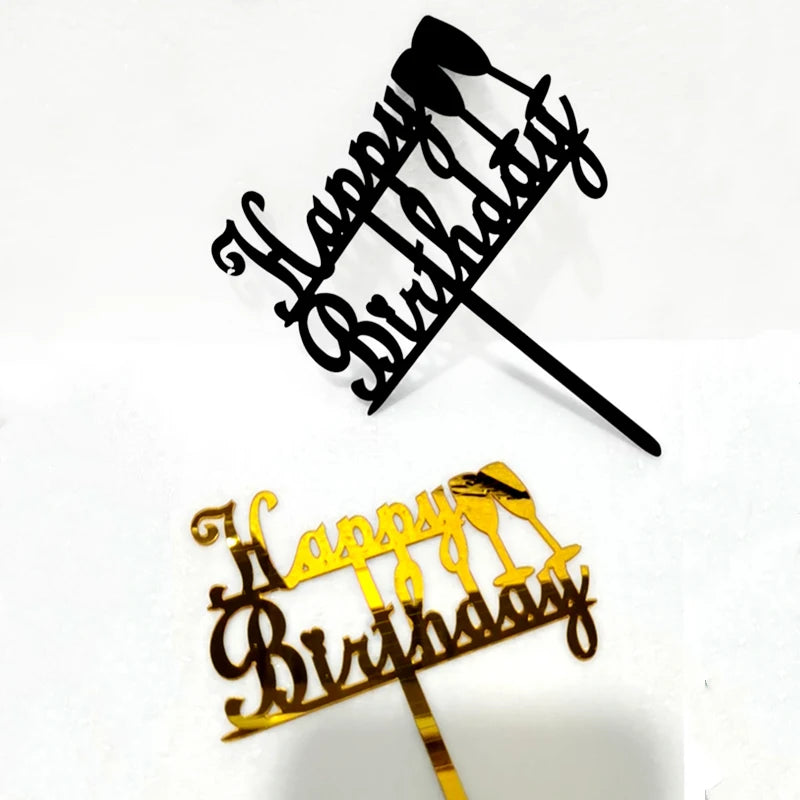 New Acrylic Happy Birthday Cake Topper Gold Happy Birthday Baby Party Cake Toppers Dessert Decorations for Kids Baking Supplies
