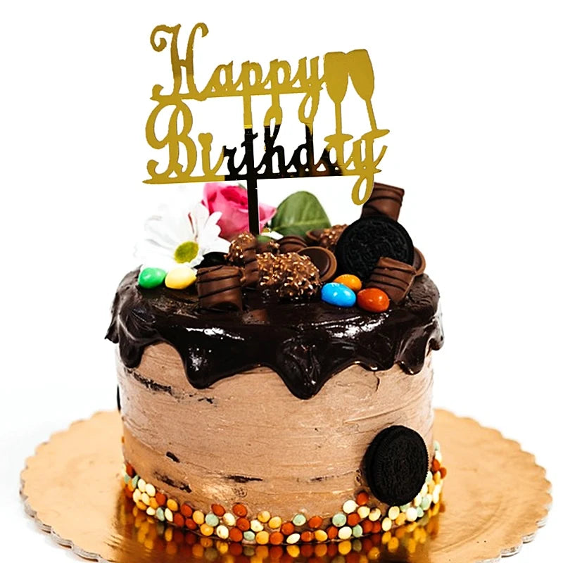 New Acrylic Happy Birthday Cake Topper Gold Happy Birthday Baby Party Cake Toppers Dessert Decorations for Kids Baking Supplies