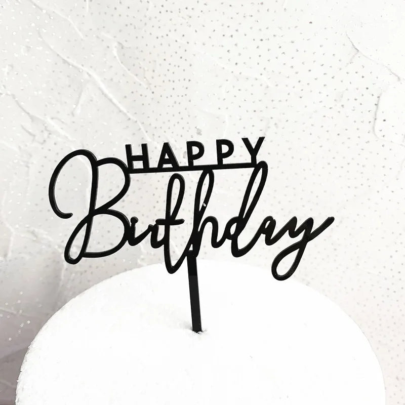 New Acrylic Happy Birthday Cake Topper Gold Happy Birthday Baby Party Cake Toppers Dessert Decorations for Kids Baking Supplies