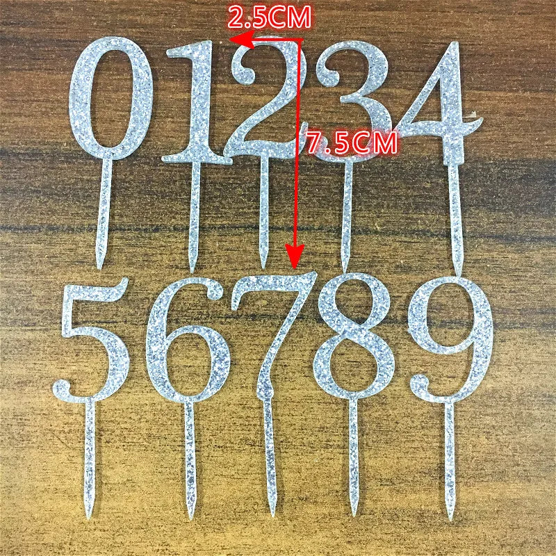 1pc Glitter Gold Silvery Acrylic Number 0123456789 Cake Topper for Children Kids Birthday Annivesary Party Decoration