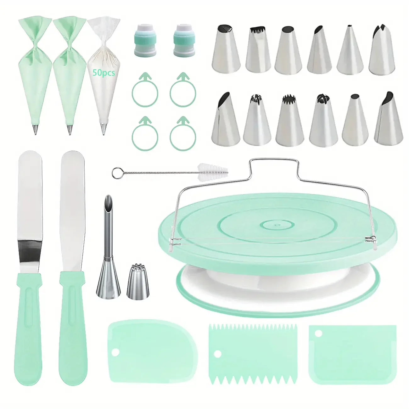 80PCS Cake Decorating Set-Non-Slip Turntable with 14 Piping Tips, Scrapers & Tools for Professional DIY Baking Tools Accessories