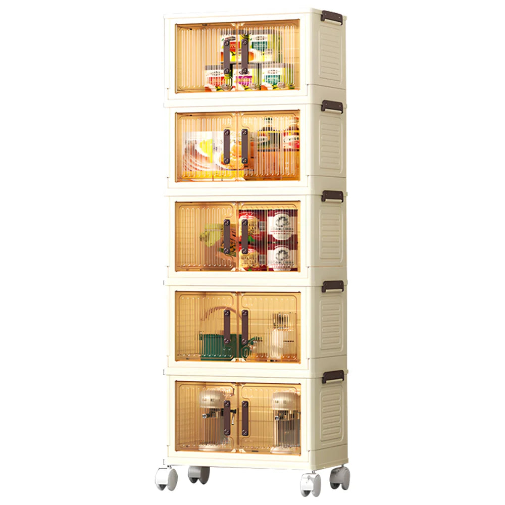 Storage Box Folding Storage Cabinet Storages Cabinet Dustproof with Swivel Wheel Kitchen Bedroom Living Room Storage Wardrobe