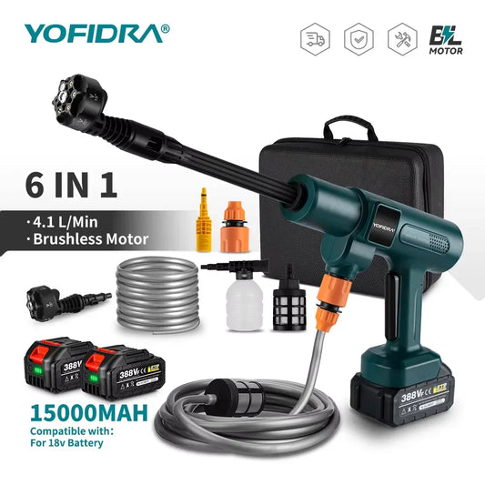 YOFIDRA 200Bar Brushless Electric High Pressure Water Spray Gun 3500W 6IN1 Car Clean Washer Garden Tool For Makita Battery Pin