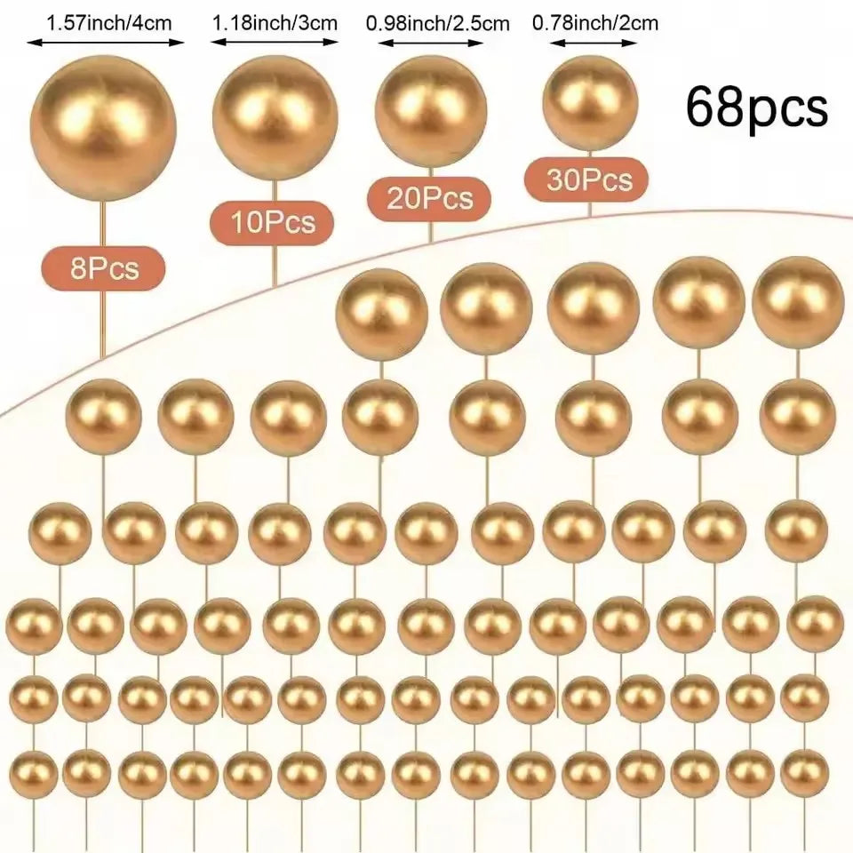 68Pcs Gold Balls Cake Topper Cupcake Foam Cake Balls Decorations for Birthday Party Wedding Anniversary Cake Decorating