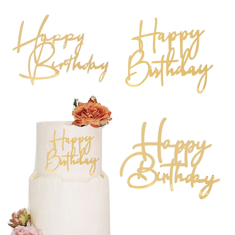 3PCS Acrylic Side Series Happy Birthday Cake Topper for Birthday Party Cake Decoration
