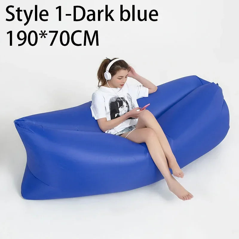 Outdoor Beach Lazy Inflatable Sofa Portable Folding Air Sofa Garden Sleeping Bag Bed Oxford Cloth Camping Furniture 190X70CM