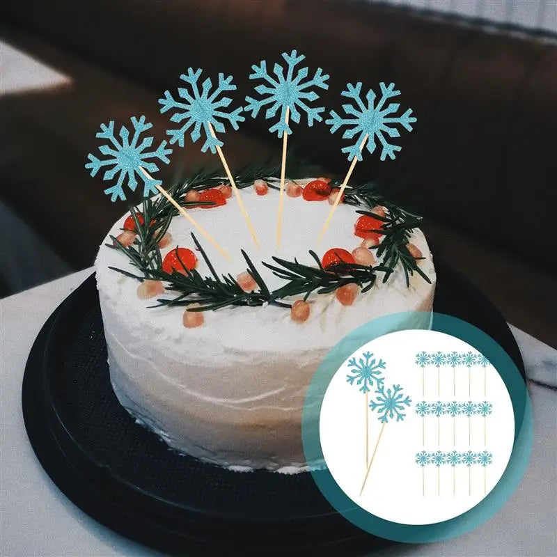 100Pcs Cupcake Toppers Snowflake Cake Picks Cupcake Decor Birthday Party Wedding Cake Decor Birthday Cake Card Flag