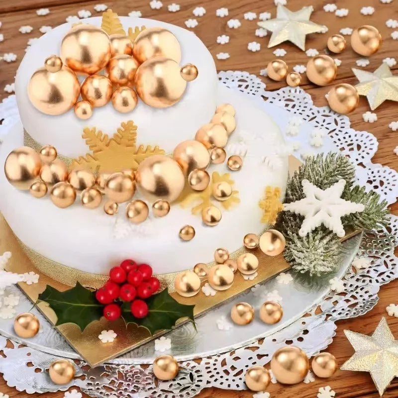 68Pcs Gold Balls Cake Topper Cupcake Foam Cake Balls Decorations for Birthday Party Wedding Anniversary Cake Decorating