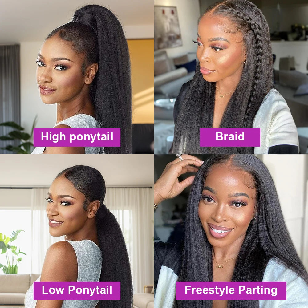 Full 360 Hd Lace Frontal Wig Kinky Yaki Straight Lace Front Human Hair Wig 40 Inch Straight Human Hair Wig For Women 300 Density