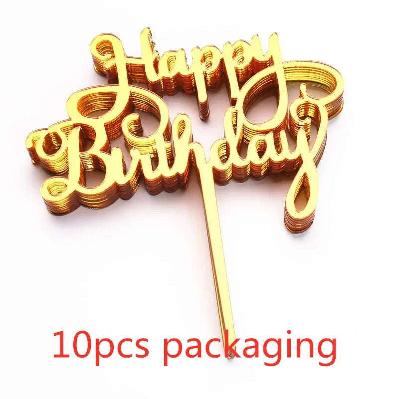 10 pcs Rose Gold Happy Birthday Insert Cake Decoration Inserts Silver Black Minimalist Design Cake Decoration Baby Baptism Party