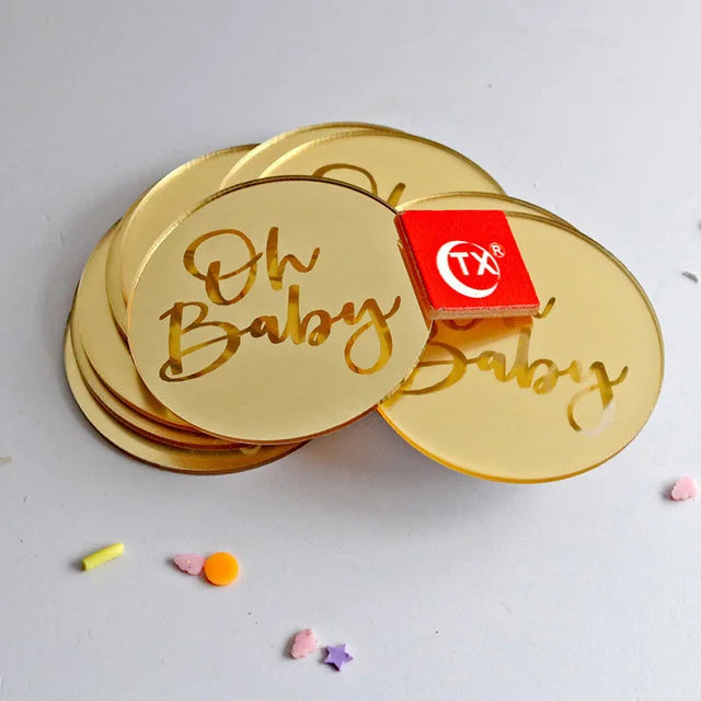 INS New Happy Birthday Cake Topper Acrylic Gold Birthday Oh Baby Cupcake Topper for Baby Shower Birthday Party Cake Decorations