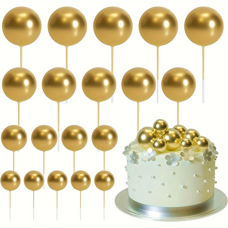 20Pcs/Pack 4cm Ball Cake Topper Decorations Mini Balloons Cake Topper Sticks Gold Balls Cake Picks Cake Topper Balls Cake Decor