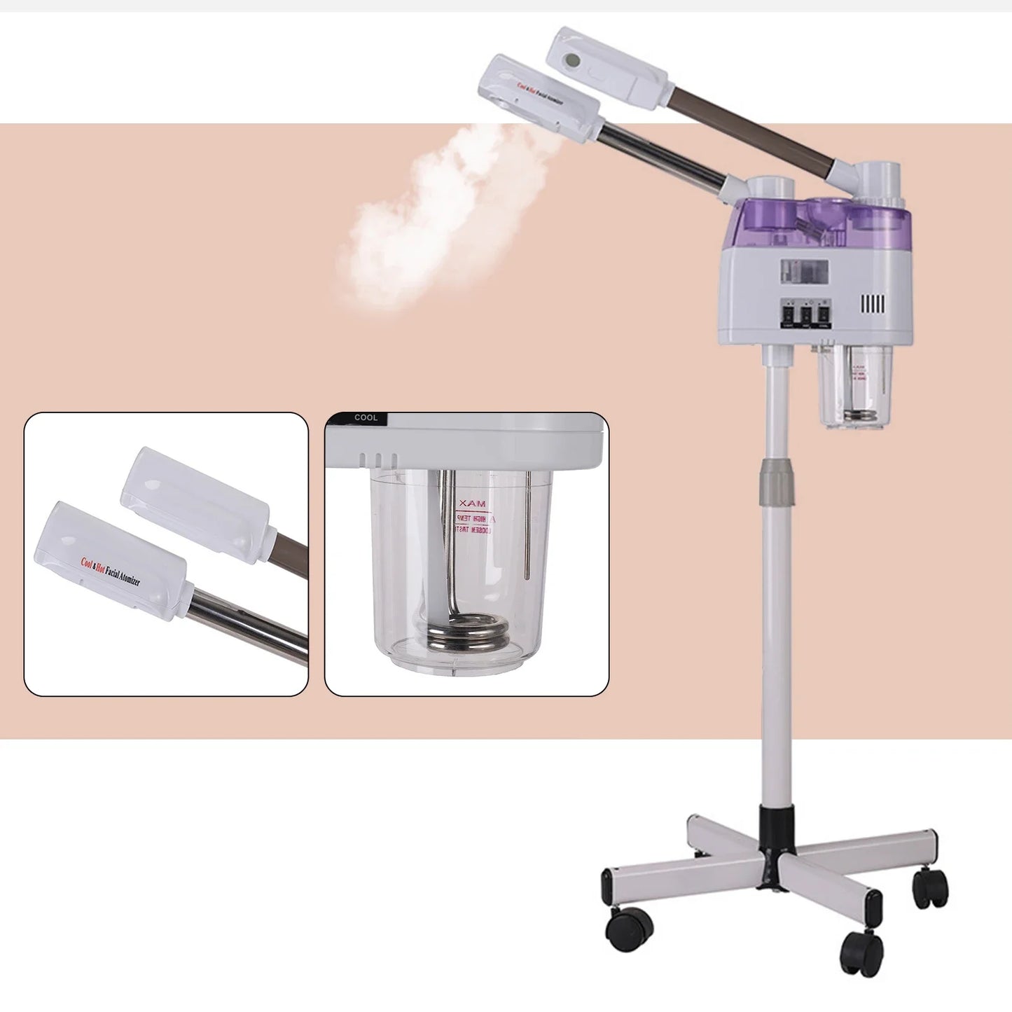 CE 800W Dual Function Facial Steamer Hot/Cold Mist 360° Adjustable Salon Grade Pore Care Anti Aging  Humidifier Ozone Steamer