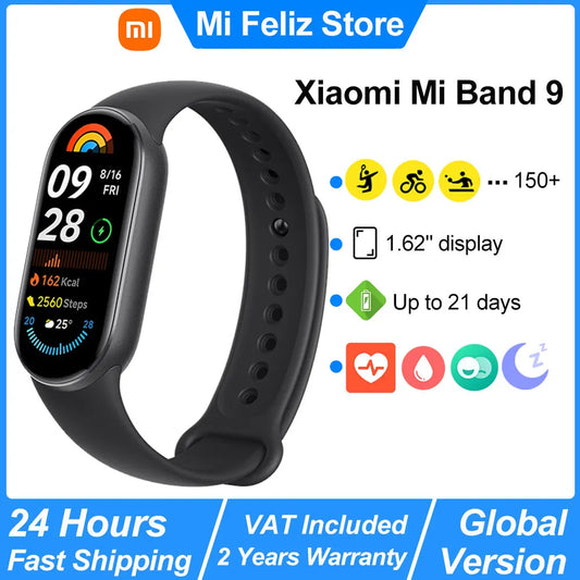New Xiaomi Mi Band 9 Smart Bracelet, 1.62'' AMOLED Screen, Blood Oxygen Heart Rate Monitoring 150+ Sport Modes, BT5.4 Smart Band