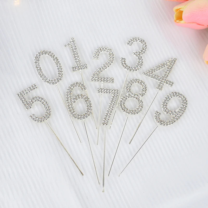 1Pc Gold Silver Glitter Alloy Number Cake Toppers Birthday 0-9 Digital Cakes Decor Wedding Party Baby Shower Dessert Decoration