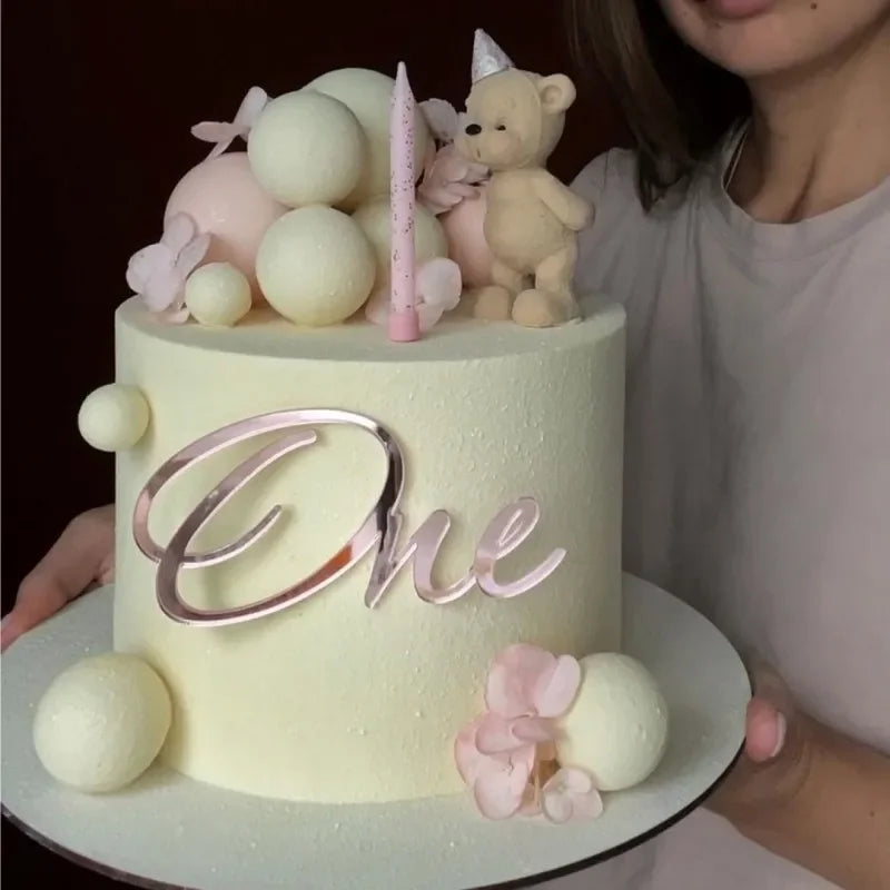 Birthday Party Cake Decoration Gold Acrylic Cake Decoration for Children's First Birthday Party Supplies 1st Anniversary Wedding