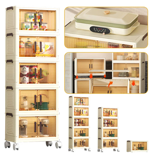 Storage Box Folding Storage Cabinet Storages Cabinet Dustproof with Swivel Wheel Kitchen Bedroom Living Room Storage Wardrobe