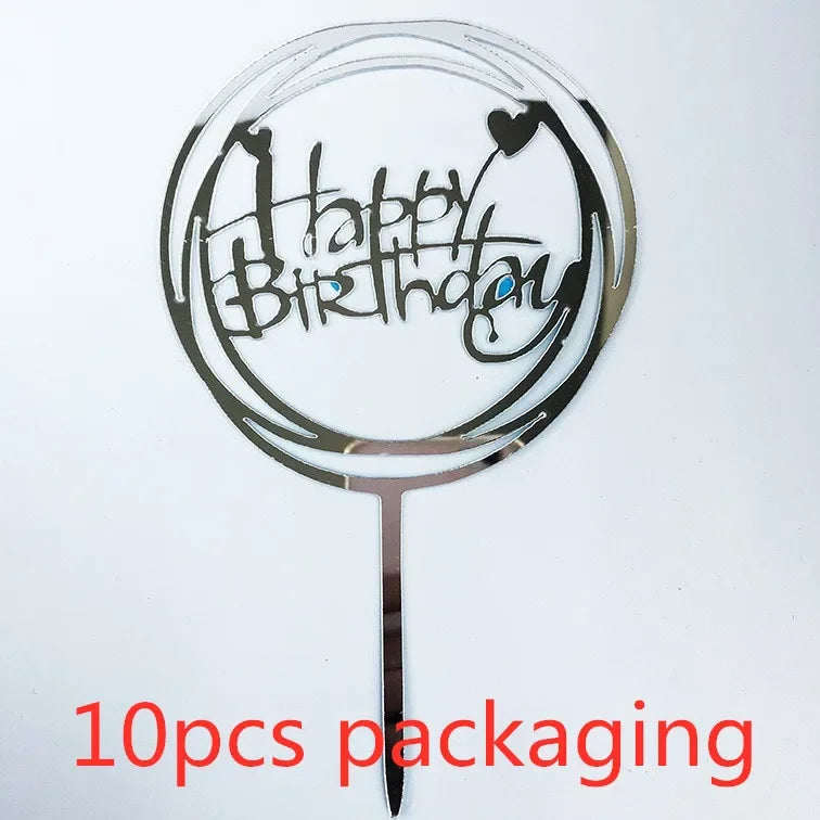 10 pcs Rose Gold Happy Birthday Insert Cake Decoration Inserts Silver Black Minimalist Design Cake Decoration Baby Baptism Party