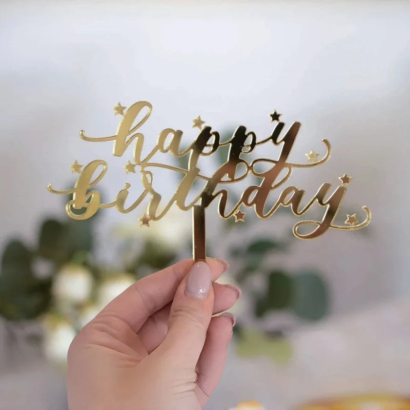 New Acrylic Happy Birthday Cake Topper Gold Happy Birthday Baby Party Cake Toppers Dessert Decorations for Kids Baking Supplies