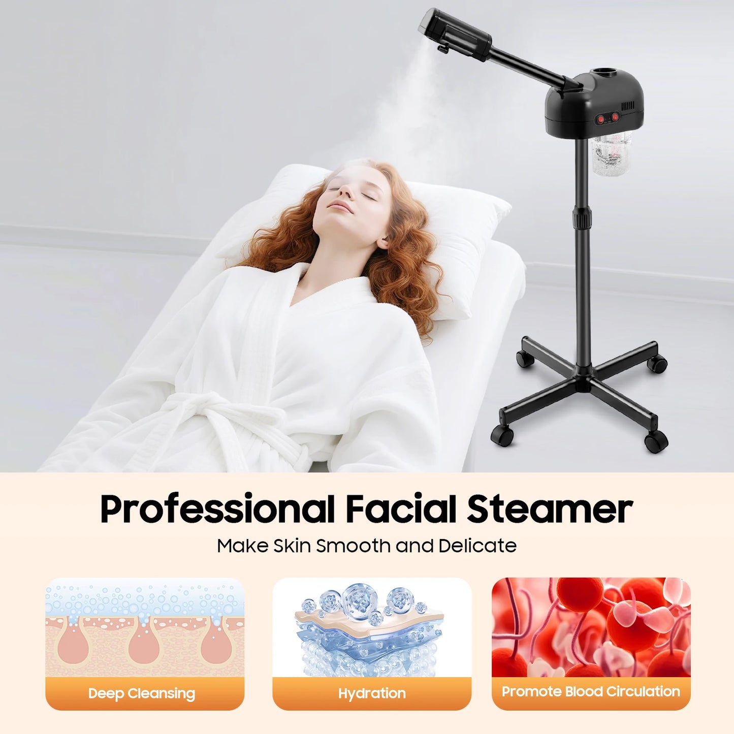 CE 800W Dual Function Facial Steamer Hot/Cold Mist 360° Adjustable Salon Grade Pore Care Anti Aging  Humidifier Ozone Steamer