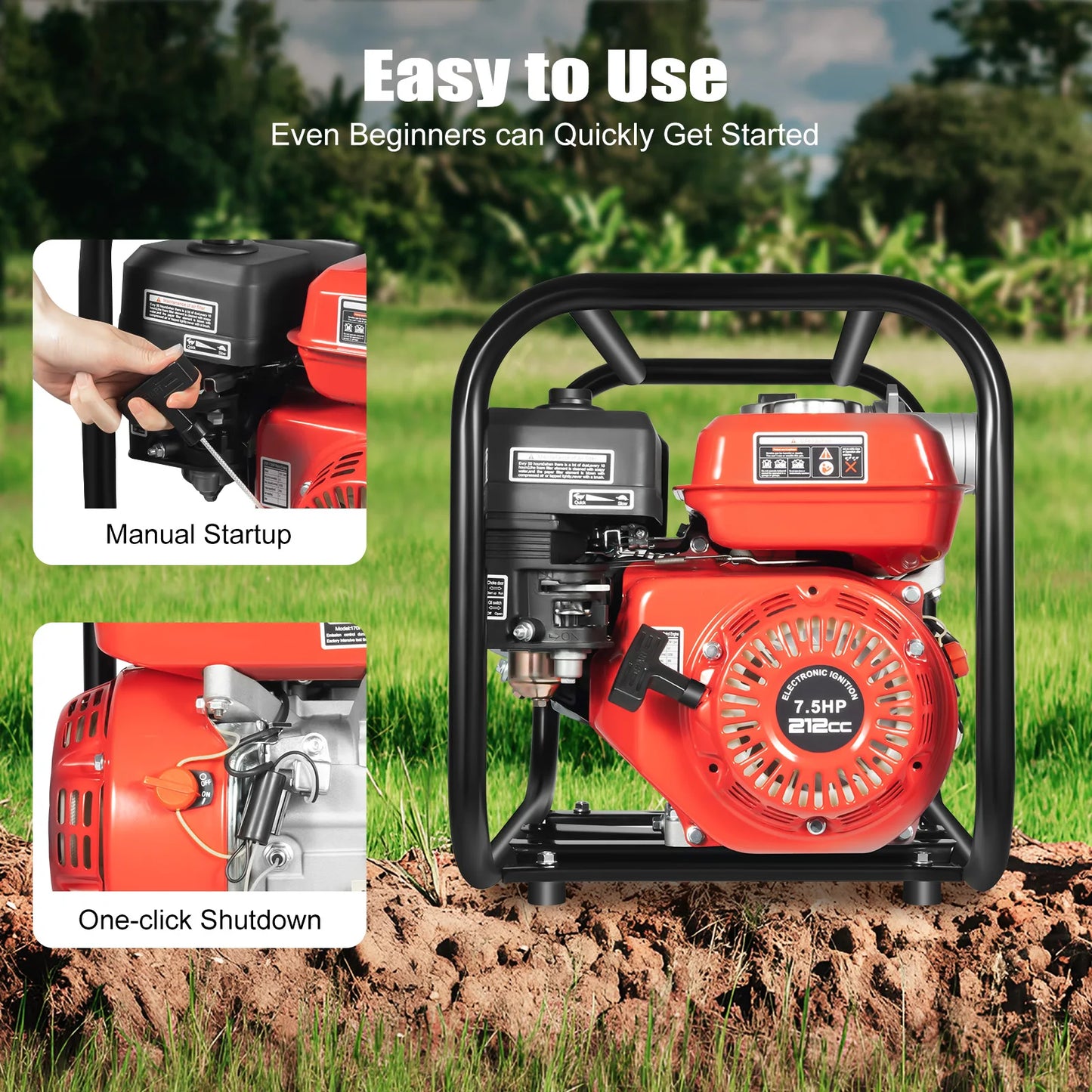 7.5HP 3 Inch Gasoline Engine Water Pump with 7.5m Pipe High Flow for Irrigation Drainage