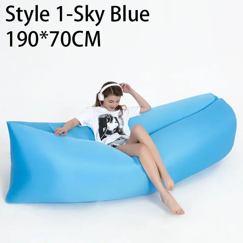 Outdoor Beach Lazy Inflatable Sofa Portable Folding Air Sofa Garden Sleeping Bag Bed Oxford Cloth Camping Furniture 190X70CM