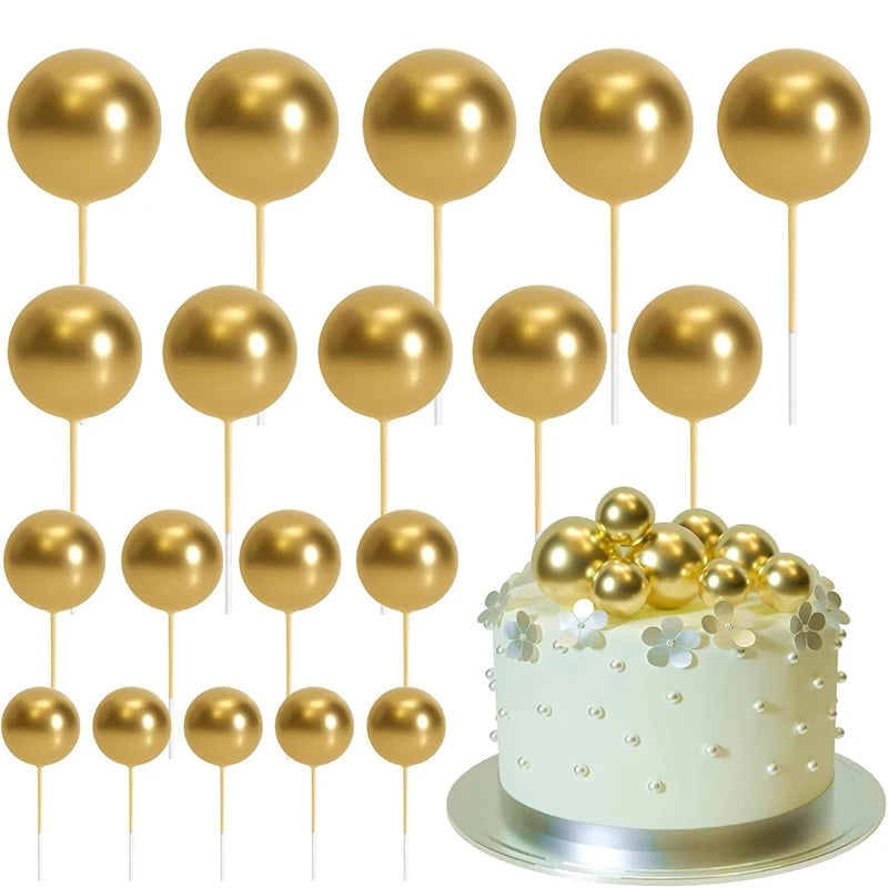 20Pcs/Pack 4cm Ball Cake Topper Decorations Mini Balloons Cake Topper Sticks Gold Balls Cake Picks Cake Topper Balls Cake Decor