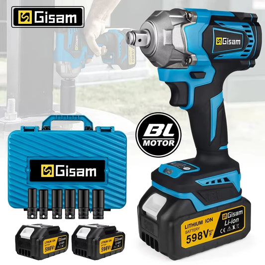 Gisam 1200NM Brushless Electric Impact Wrench Rechargeable Wrench 1/2" Car Tires Cordless Power Tools For Makita 18V Battery Pin