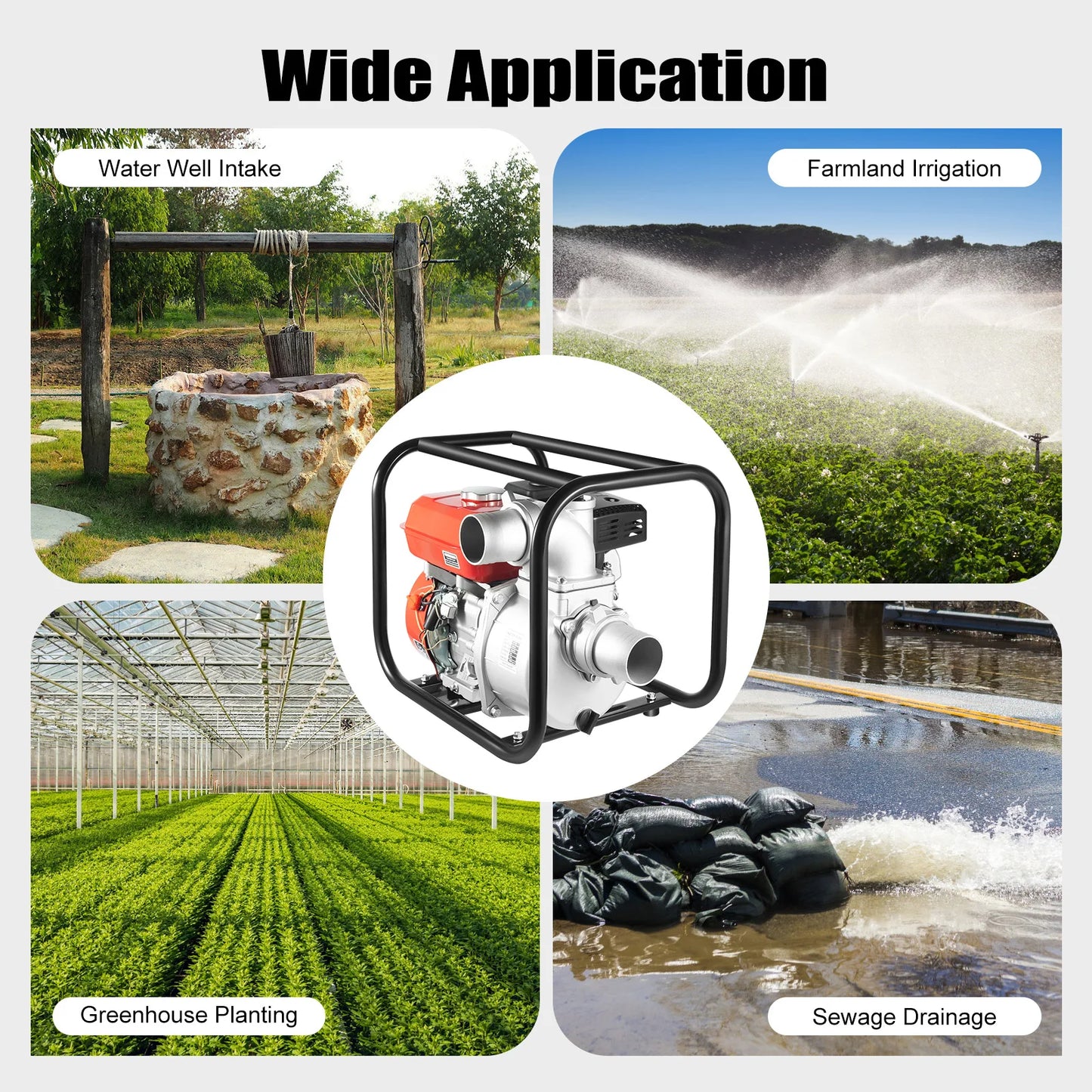 7.5HP 3 Inch Gasoline Engine Water Pump with 7.5m Pipe High Flow for Irrigation Drainage