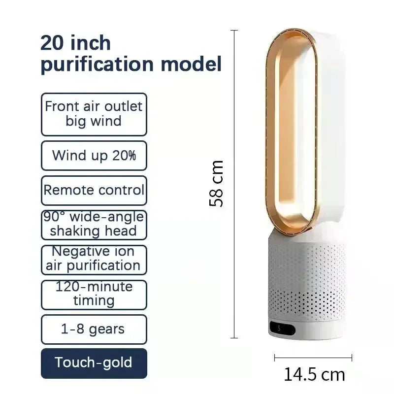 2025 Air Purification Circulation Bladeless Ultra-Quiet Dormitory Desk Floor Electric Fan Tower Bladeless