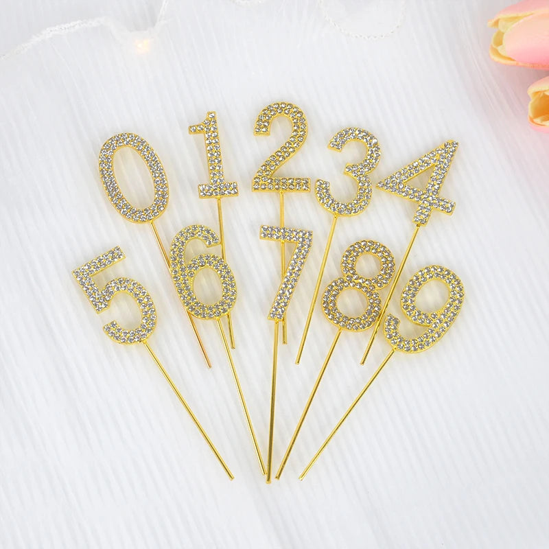 1Pc Gold Silver Glitter Alloy Number Cake Toppers Birthday 0-9 Digital Cakes Decor Wedding Party Baby Shower Dessert Decoration