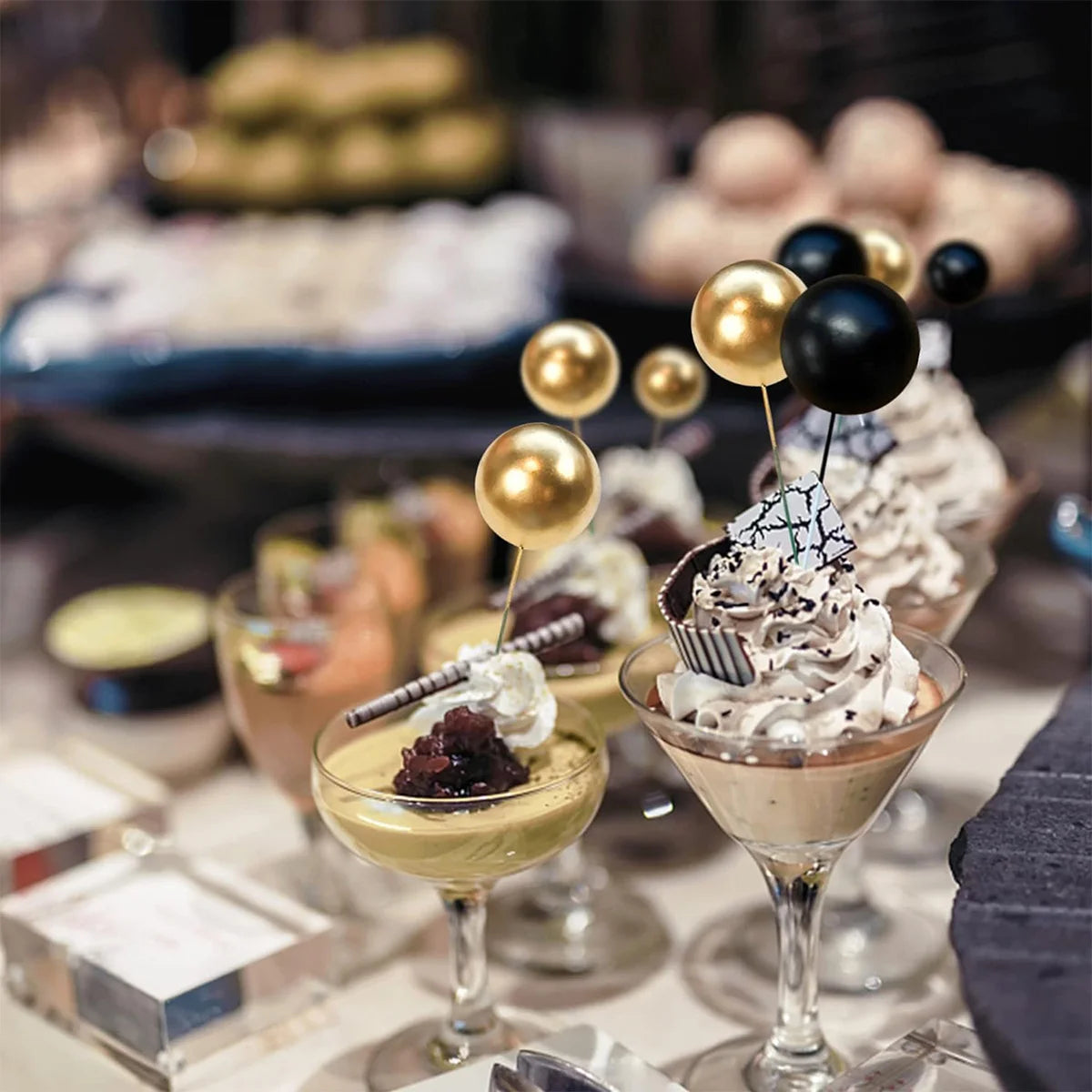 27pcs Pearl Balls Cake Topper Happy Birthday Cake Insert Pick DIYPile Up Insert for  Birthday Party Cake Decoration (Black Gold)