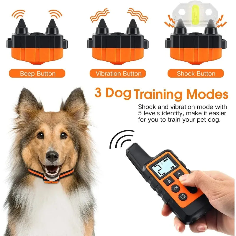 Dog Training Collar Waterproof Rechargeable Shock Collars for Dog with Remote Training Beep Vibration Shock, Electric Dog Collar