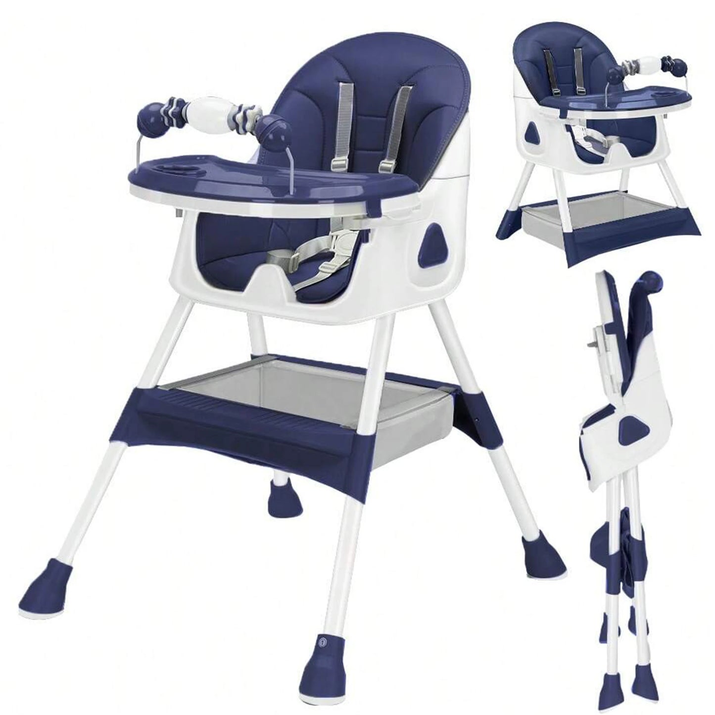 Foldable Baby High Chair 6 Months Plus, with Large Antislip Pad & ToyRack, Easy to Clean Feeding , E500