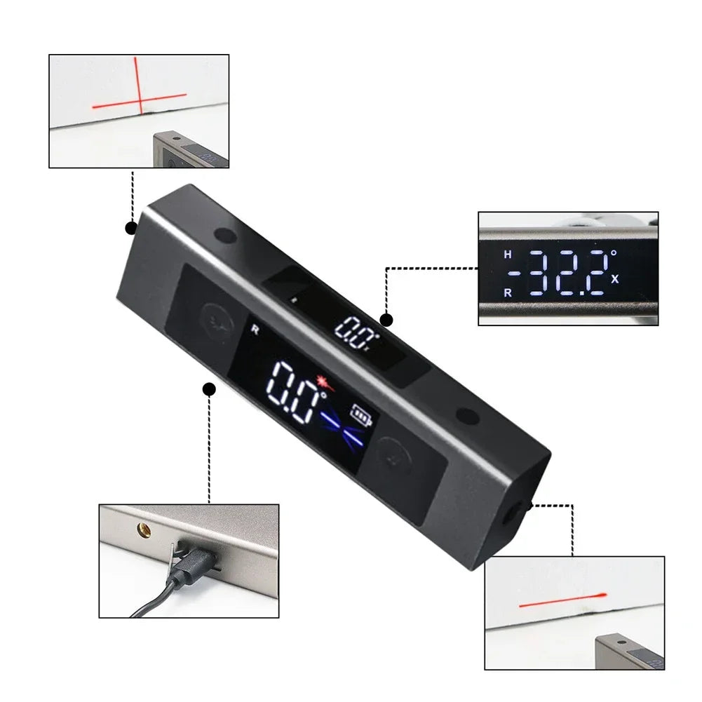 2In1 Digital Laser Level Inclinometer Laser Protractor Angle Ruler Dual-Screen Type-C Rechargeable Construction Measurement Tool