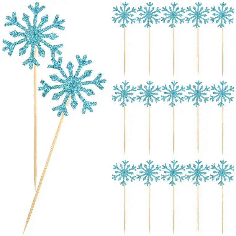100Pcs Cupcake Toppers Snowflake Cake Picks Cupcake Decor Birthday Party Wedding Cake Decor Birthday Cake Card Flag
