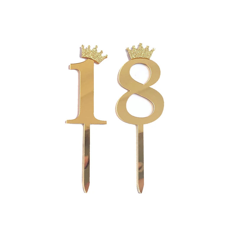 Happy Birthday Cake Topper Wedding Decorations Acrylic Cake Topper Gold Silver Numbers 10 16 18 20 30 Cake Decoration Tools