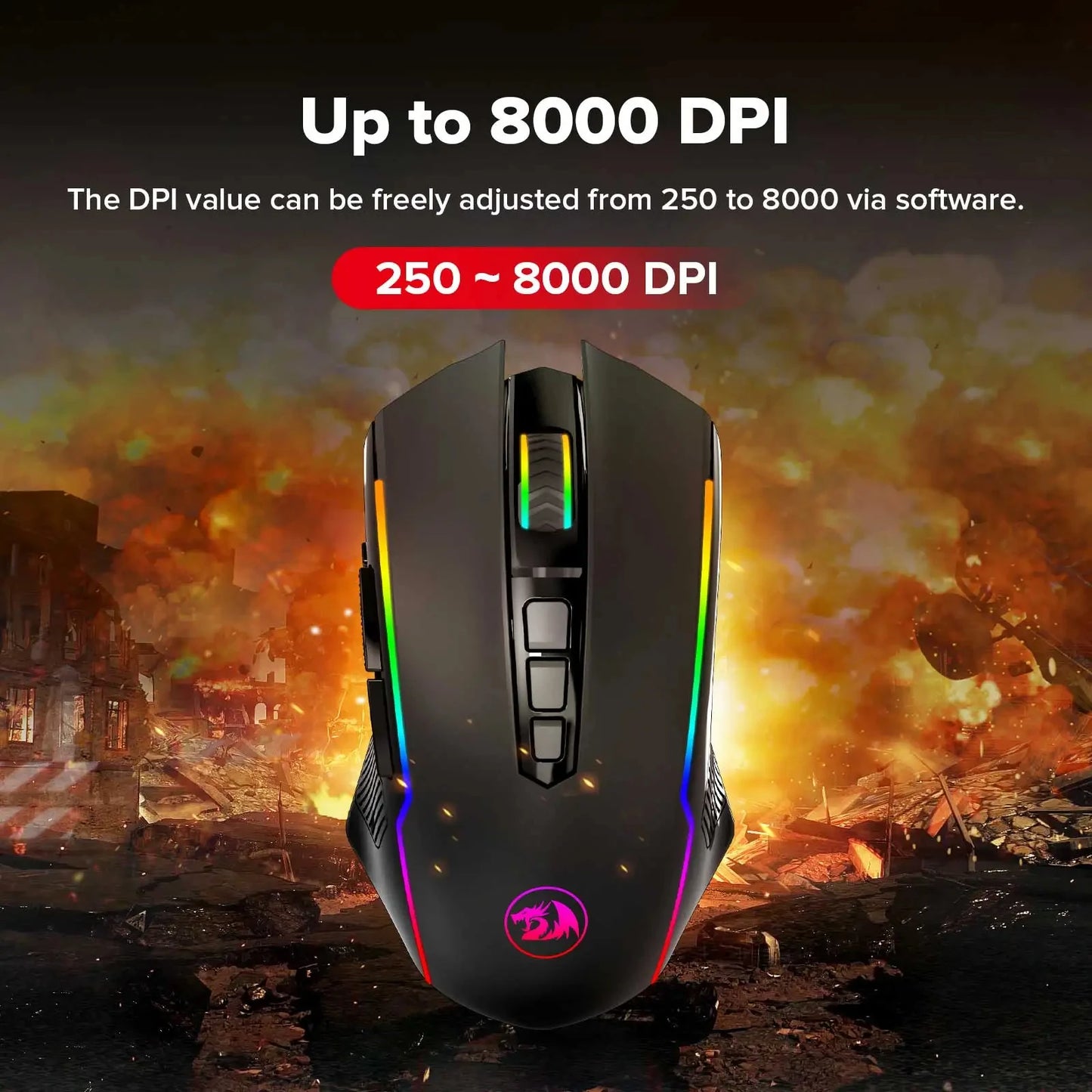 Redragon M910-KS RANGER LITE RGB 2.4G Wireless/Wired Double Modes Gaming Mouse 8000 DPI with Rapid Fire Buttons